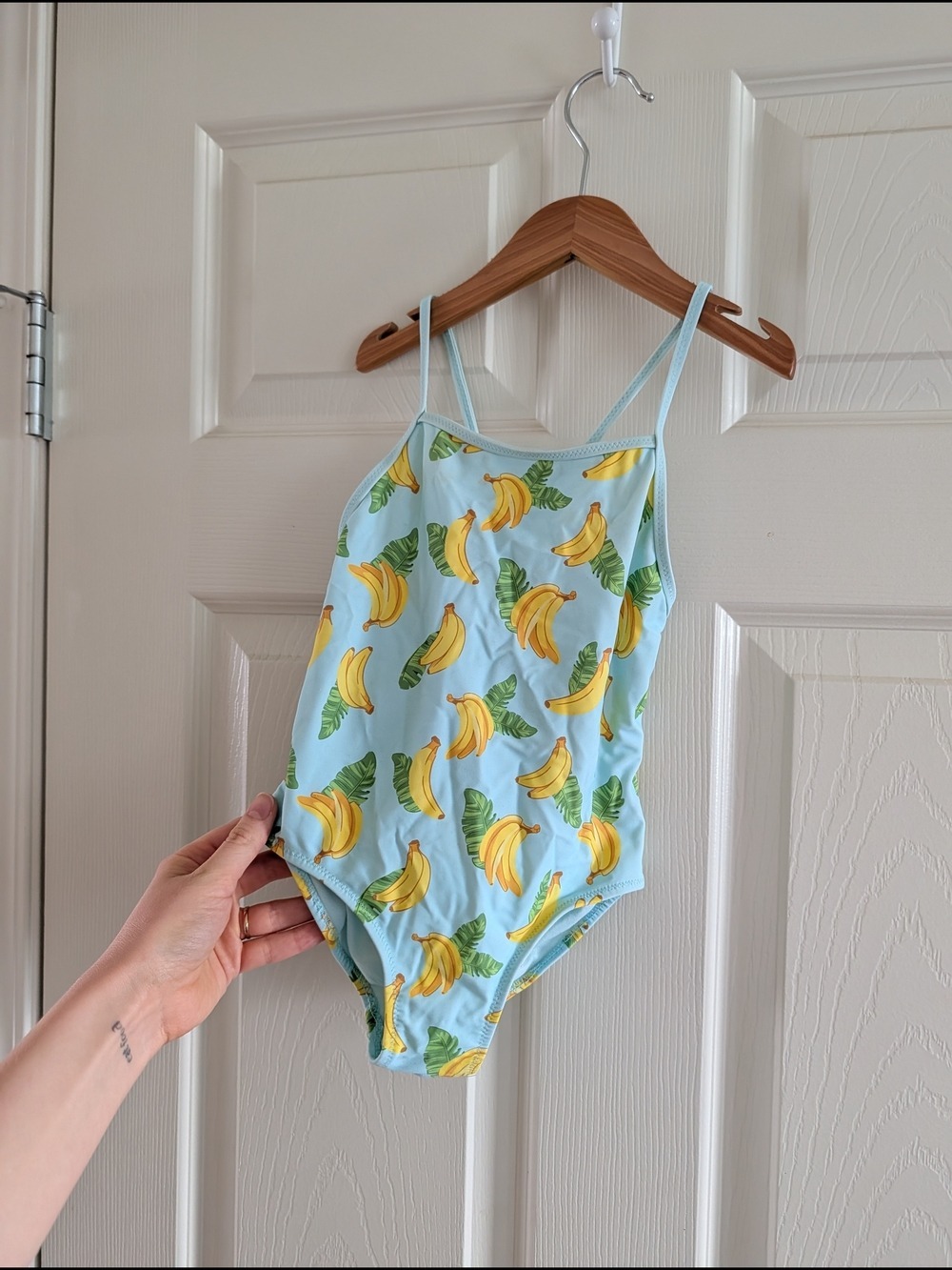 Zara 4T Girls Kids One-Piece Swimsuit in Light Blue and Yellow Banana Print‎